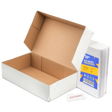 Packaging Hero 30 x 20 X 10 cm (aprox. 12" x 8" x 4") White Corrugated Cardboard Mailing Boxes, gift boxes, e-commerce box with free clear round