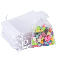 G2PLUS Pack of 100 Organza Bags, Gift Pouches, Jewellery Bags, Lavender Bags for Jewellery, Gifts, Sweets, Weddings - 10 x 15 cm, White