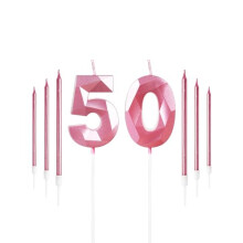 Girls Pink 50th Birthday Candles Set, Number 50 Candle with Girls Pink Long Candles, Birthday Candles for Cake, Birthday Candle, Cake Candles Cake