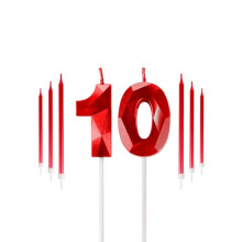 Red 10th Birthday Candles Set, Number 10 Candle with Red Long Candles, Birthday Candles for Cake, Birthday Candle, Cake Candles Cake Topper