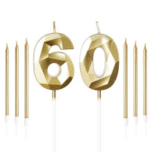 Yiran Gold 60th Birthday Candles Set, Number 60 Candle with Gold Long Candles, Birthday Candles for Cake, Birthday Candle, Cake Candles Cake Topper