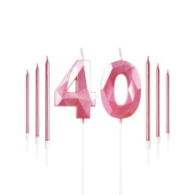 Girls Pink 40th Birthday Candles Set, Number 40 Candle with Girls Pink Long Candles, Birthday Candles for Cake, Birthday Candle, Cake Candles Cake