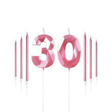 Girls Pink 30th Birthday Candles Set, Number 30 Candle with Girls Pink Long Candles, Birthday Candles for Cake, Birthday Candle, Cake Candles Cake