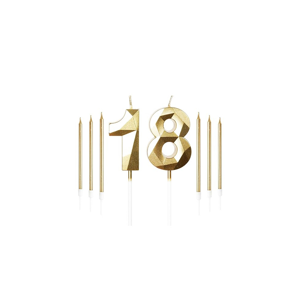 Yiran Gold 18Th Birthday Candles Set, Number 18 Candle With Long Candles, Birthday Candles For Cake, Birthday Candle, Cake Candles Cake Topper