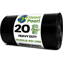 HooriPoori 20 super strong Heavy Duty Wheelie Bin Liners 240 Litre Large Wheelie Bin Bags Black Refuse Sacks For Home, Garden Kitchen House Office