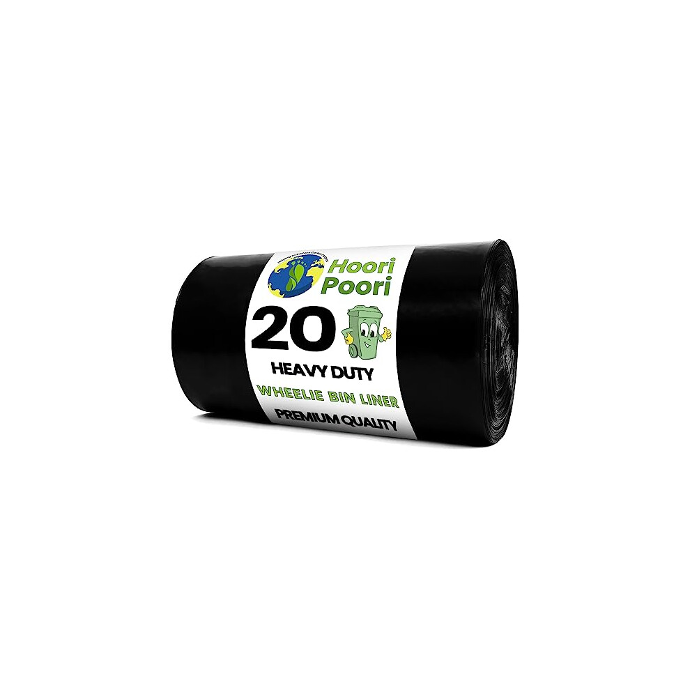 HooriPoori 20 super strong Heavy Duty Wheelie Bin Liners 240 Litre Large Wheelie Bin Bags Black Refuse Sacks For Home, Garden Kitchen House Office