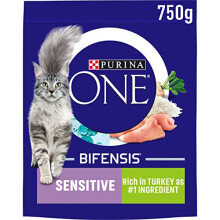 Purina ONE Sensitive Dry Cat Food Rich in Turkey 750g (Pack of 4), Packaging May Vary