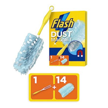 Flash Duster Dust Magnet Starter Kit, 1 Handle + 14 Refills, Trap And Lock Away Dust, Dirt And Hair In No Time