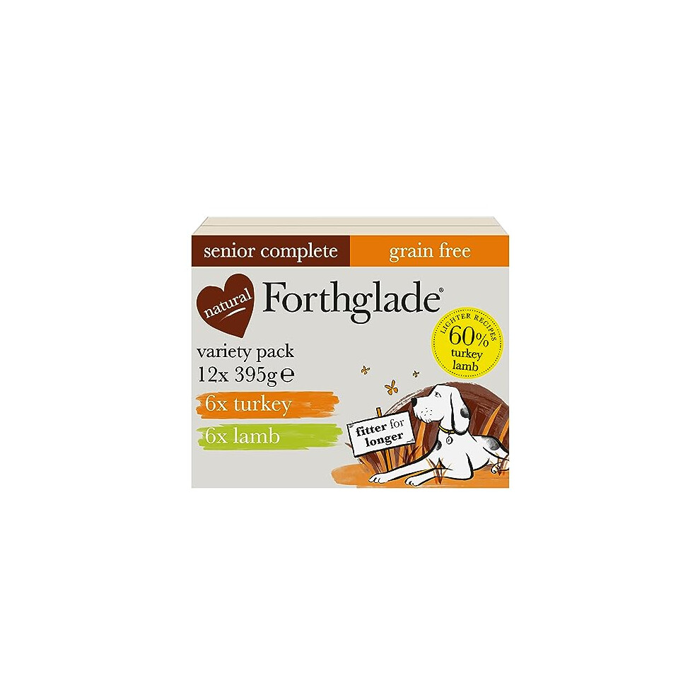 Forthglade Complete Natural Wet Dog Food - Grain Free Variety Pack (12 x 395g) Trays - Turkey & Lamb with Vegetables - Senior Dog Food 7 Years+