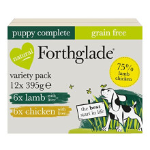 Forthglade Complete Natural Wet Dog Food - Grain Free Variety Pack (12 x 395g) Trays - Lamb with Liver & Chicken with Liver & Vegetables - Puppy Dog