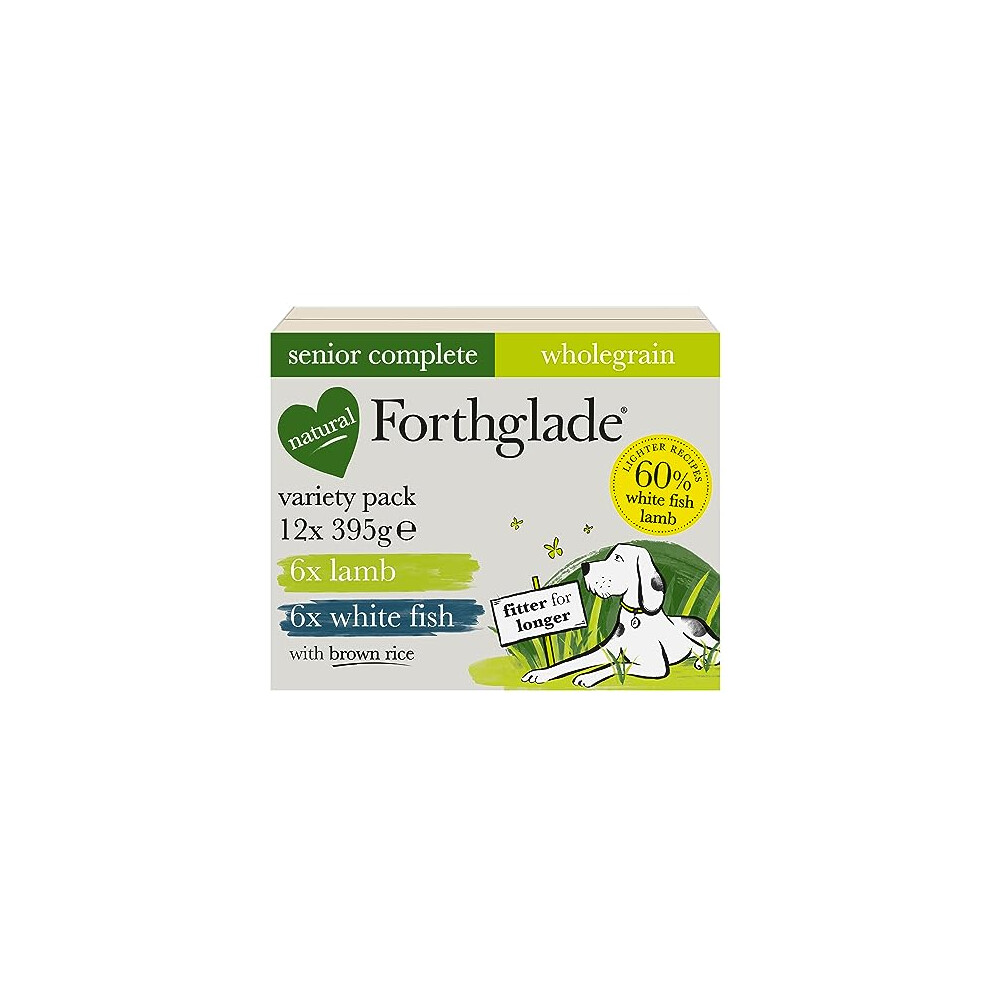 Forthglade Complete Natural Wet Dog Food - Wholegrain Variety Pack (12 x 395g) Trays - Lamb & White Fish with Wholegrain Oats & Vegetables - Senior