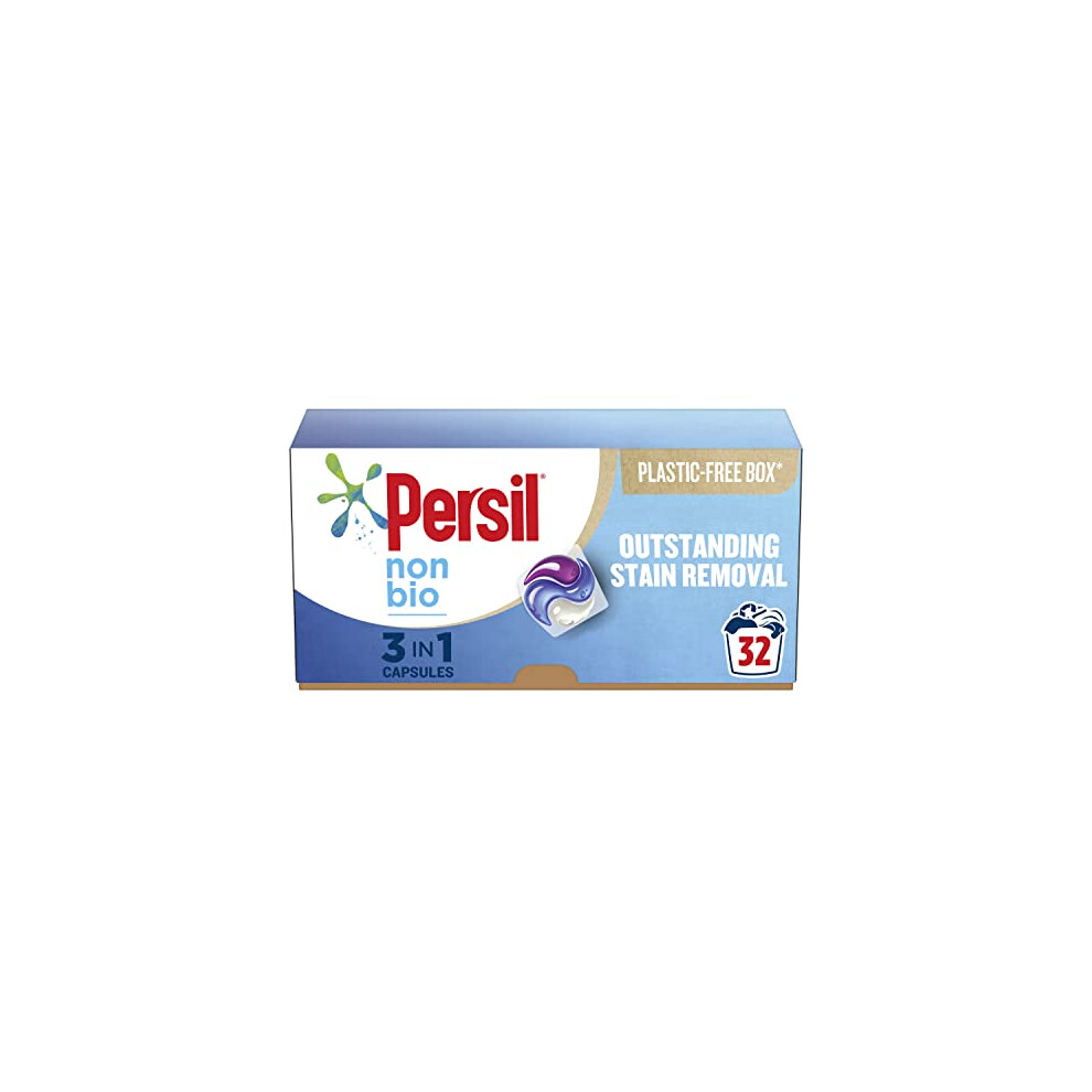 Persil 3 in 1 Non Bio Washing Capsules laundry capsules that are gentle next to sensitive skin with recyclable, plastic-free box* 32 Washes