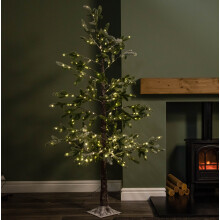 6ft Noel Snow Christmas Tree with 312 Warm White LEDs & Brown Stand