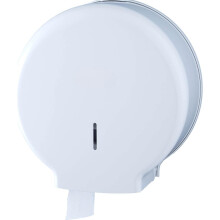 Jumbo Dispenser Toilet Roll Holder - White ABS, fits rolls up to 300m and 220mm dia, hinged cover, easy to clean & replace