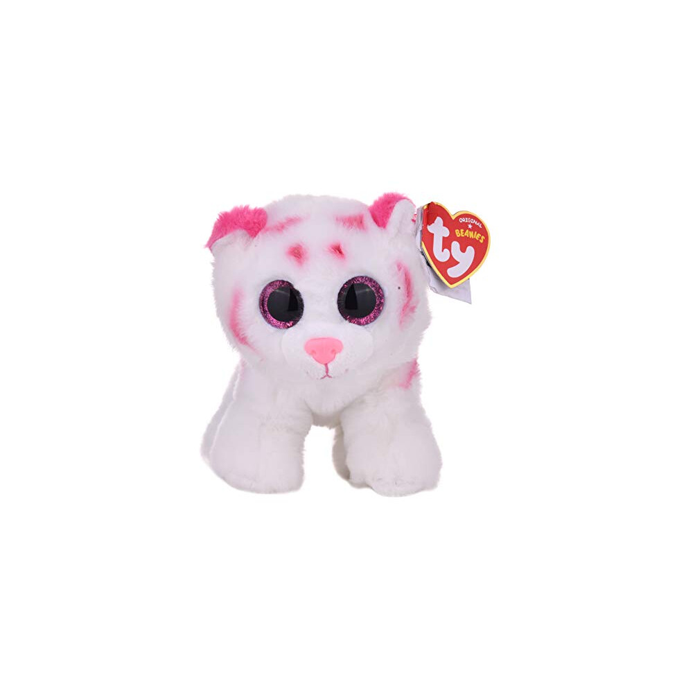 TY 42186 Beanie Classic Tabor Tiger with Shiny Eyes, 15 cm, Pink/White