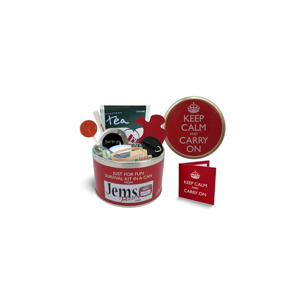 Keep Calm & Carry On Survival Kit In A Can. Humorous Funny Unique Birthday, Retirement, Christmas, New Year Novelty Present & Card Gift Set For A