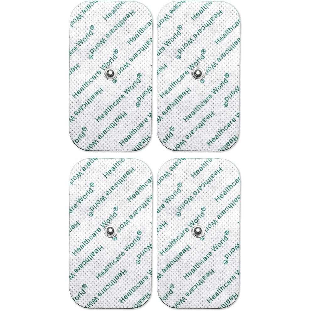 Healthcare World (4) Tens Electrode Pads 5X10cm Self-Adhesive Electrodes With 3.5Mm Stud Connection Compatible With Beurer, Sanitas, Boots, Kinetik Tens Devices