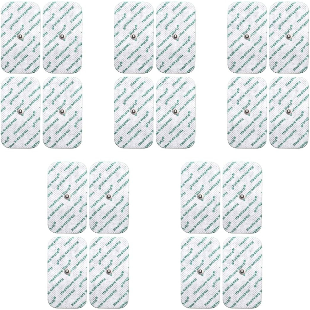 Healthcare World (20) Tens Electrode Pads 5X10cm Self-Adhesive Electrodes With 3.5Mm Stud Connection Compatible With Beurer, Sanitas, Boots, Kinetik Tens Devices