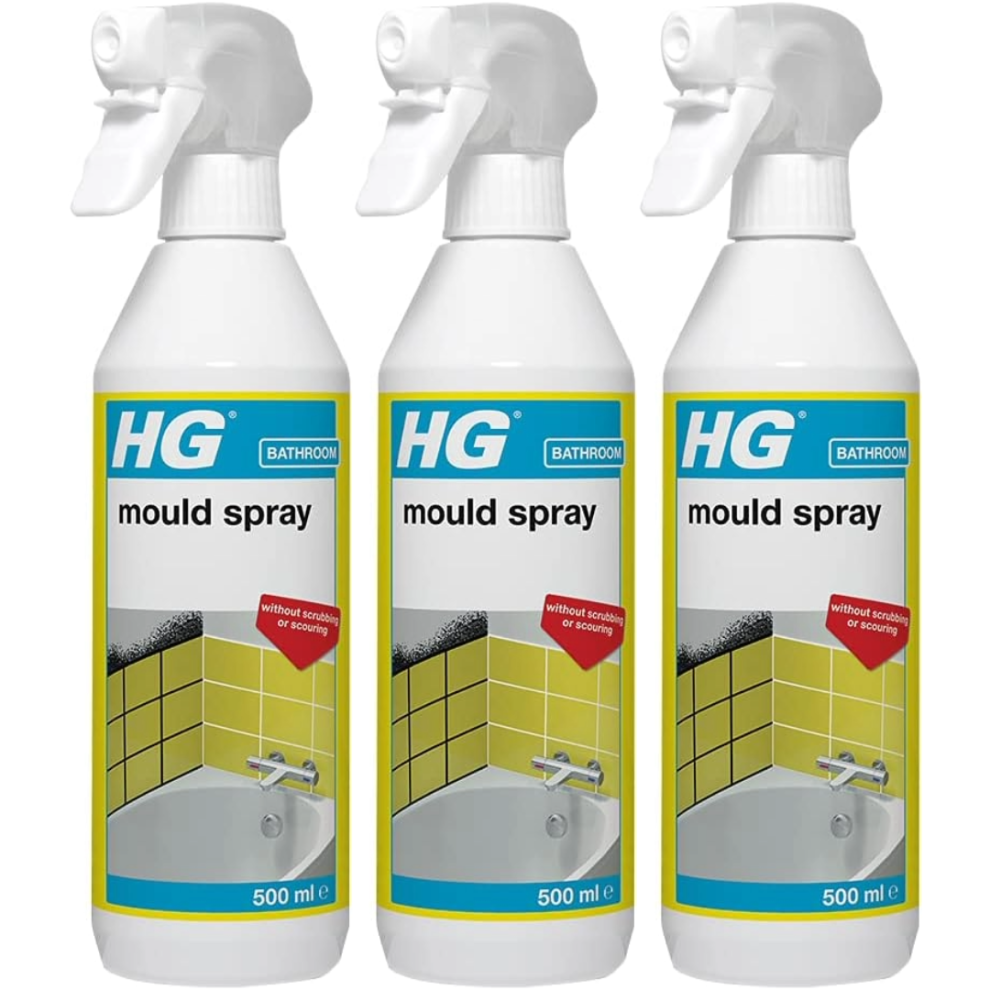 HG Bathroom Mould Spray, from Silicone Seals, Plaster and Tile Grouts, Effectively Removes All Brown and Black Stains, (3 x 500ml Bottles)