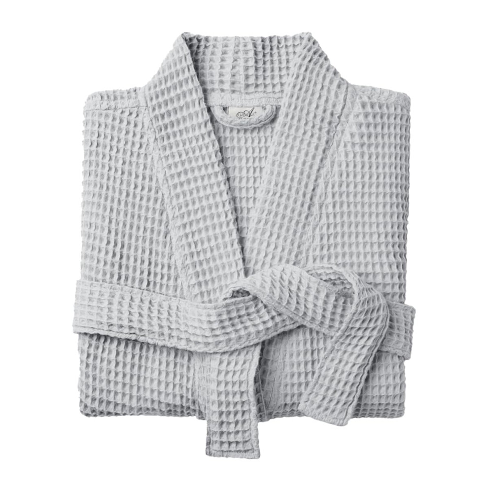 (Grey, S/M) Lightweight Unisex Waffle Bathrobe Kimono