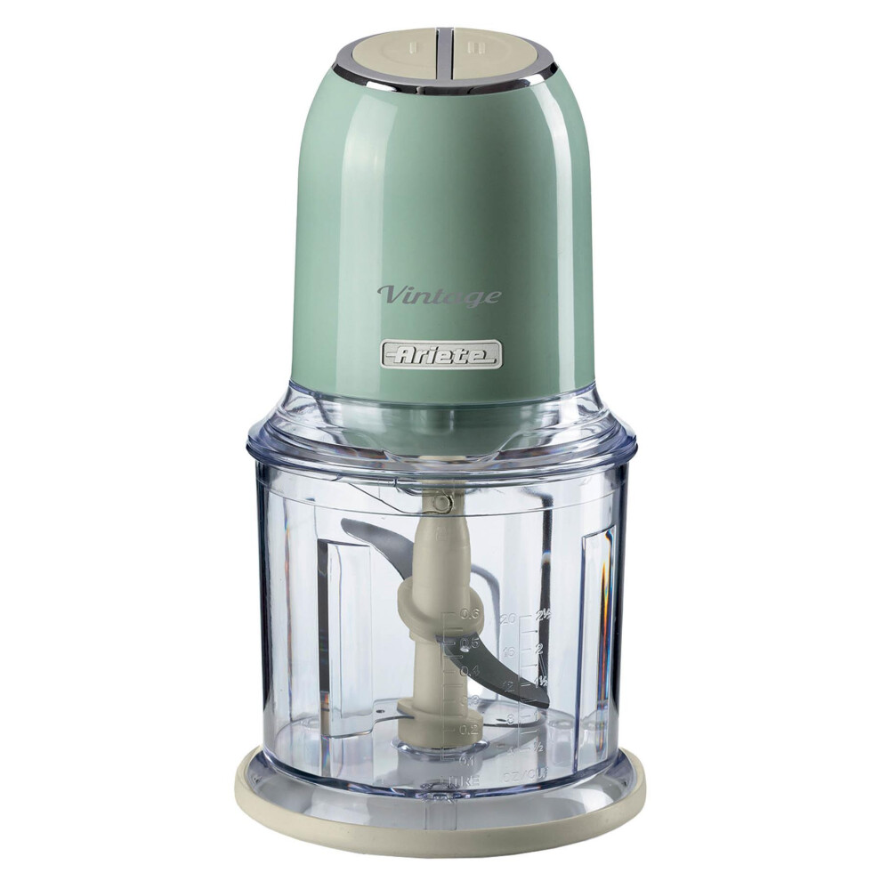 Ariete 438/04 Vintage Mini Chopper, 400W, 600ml Graduated Beaker, 2 Speeds, Stainless Steel Blades, Green