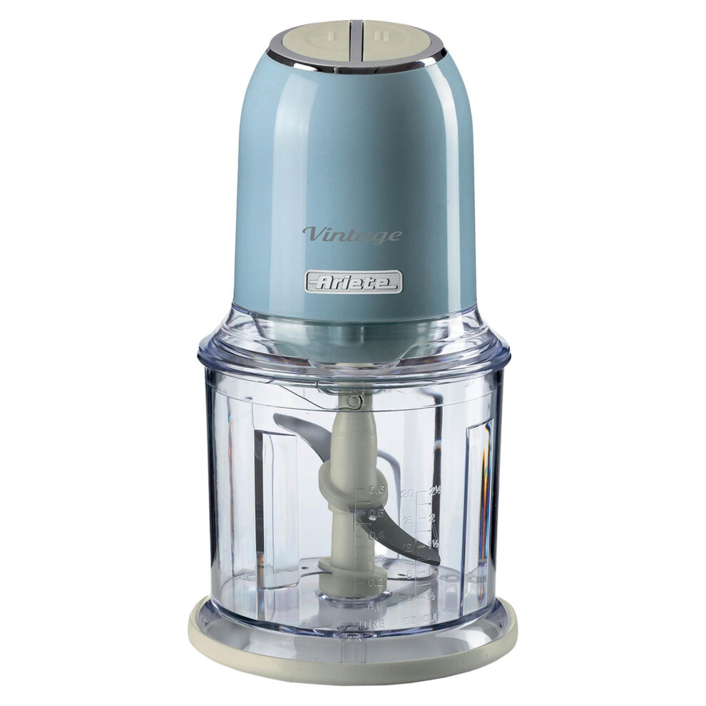 Ariete 438/05 Vintage Mini Chopper, 400W, 600ml Graduated Beaker, 2 Speeds, Stainless Steel Blades, Blue