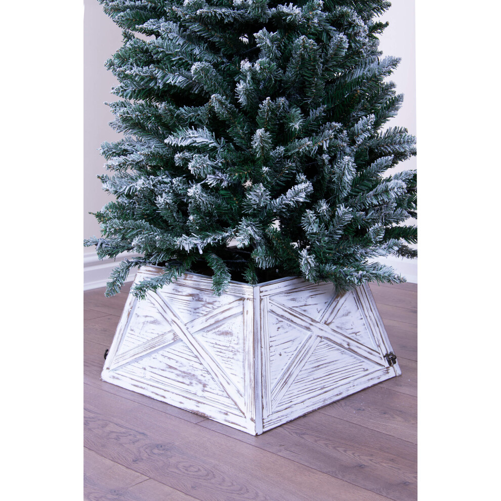 (Brushed White) Christmas Tree World | Wooden Christmas Tree Skirt