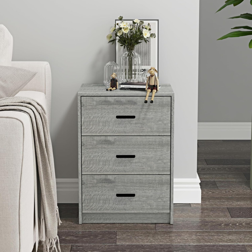 (Ash Grey Oak Carcass   Ash Grey Oak Drawers) 3 Drawer Wooden Bedroom Bedside Cabinet (Ash Grey Oak Carcass   Ash Grey Oak Drawers)