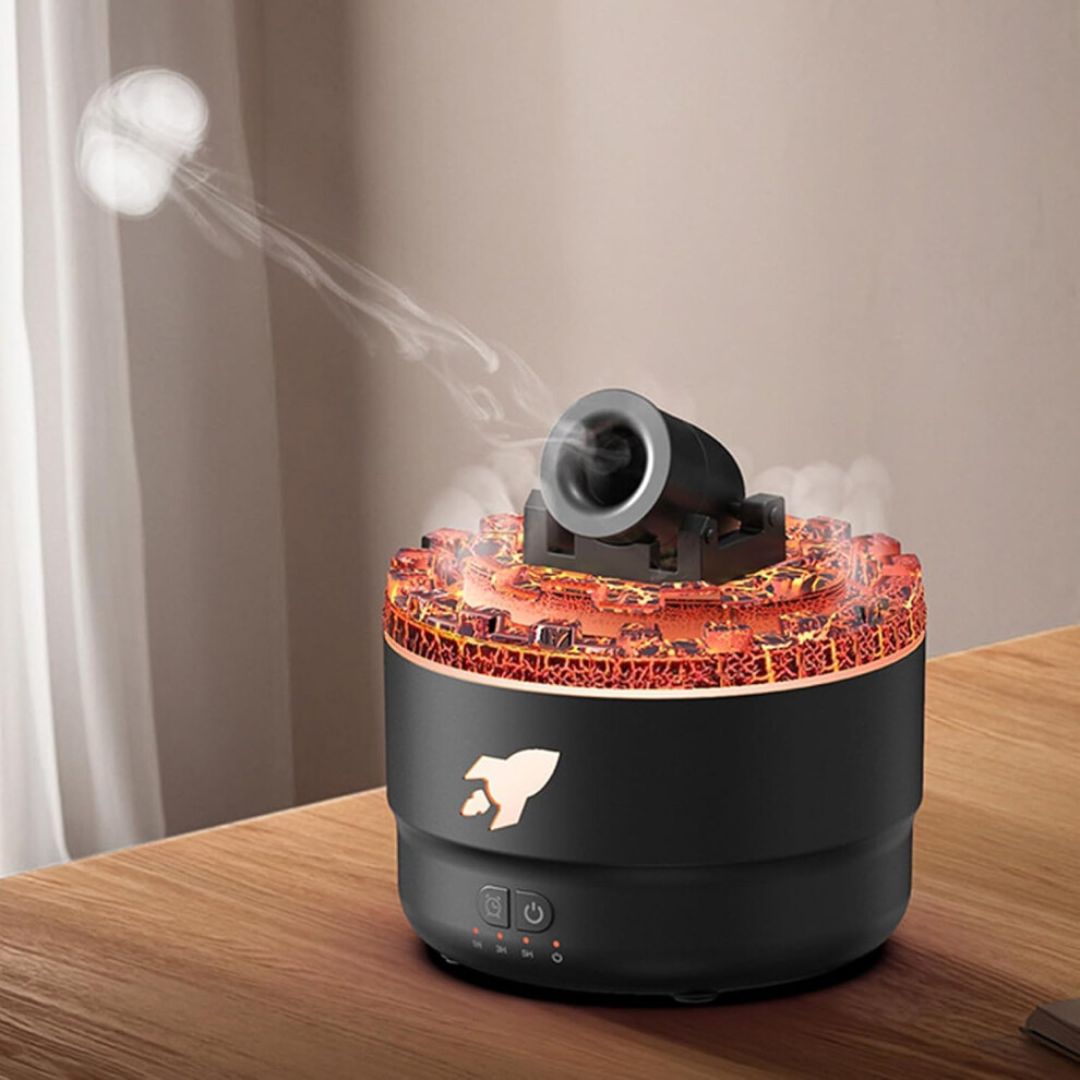 (USB, Black) Volcano Cannon Blast Aroma Humidifier Air Aromatherapy Essential Oil Diffuser Timer and Waterless