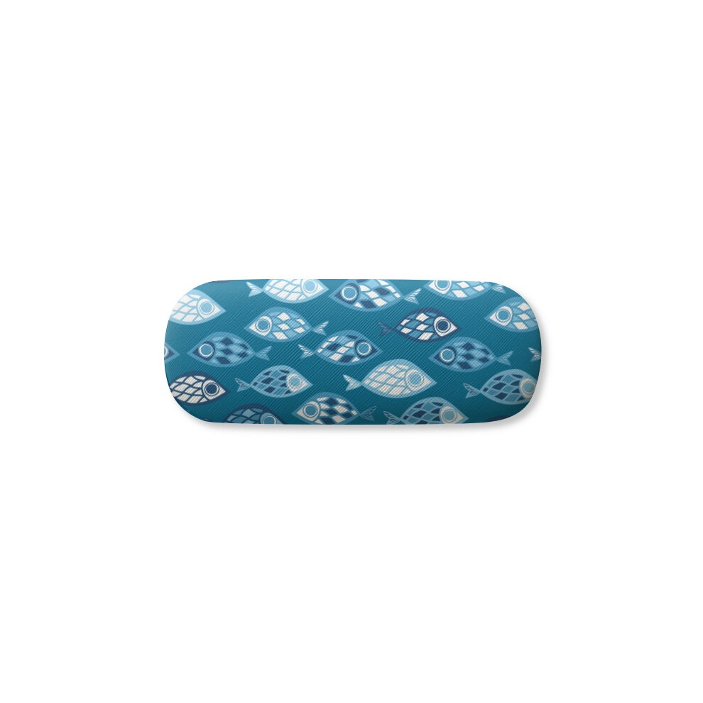Diythinker Blue Sea Grids Fishes Glasses Case Eyeglasses Hard Shell Storage Spectacle Box