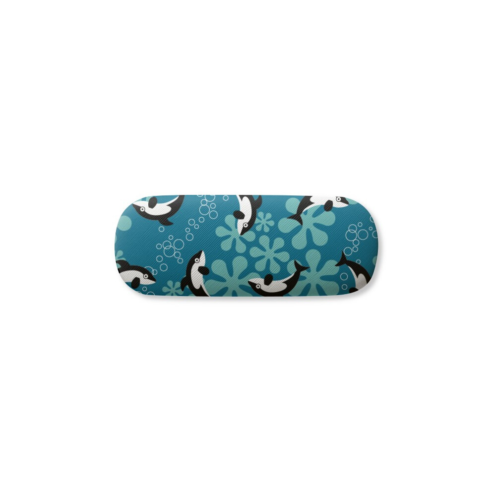Diythinker Blue Cartoon Dolphins Whales Waves Glasses Case Eyeglasses Hard Shell Storage Spectacle Box