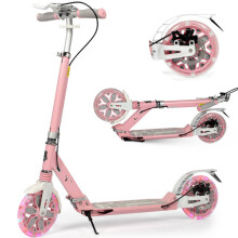 (Pink) Scooter for Kids Age 8-12 with 2 Light-up Wheels, 200mm Big Wheels Adult Scooters with Disc Brakes, Foldable Teenager Kick Scooter for 11-15
