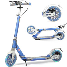 (Light Blue) Scooter for Kids Age 8-12 with 2 Light-up Wheels, 200mm Big Wheels Adult Scooters with Disc Brakes, Foldable Teenager Kick Scooter for 11-15