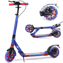 (Dark Blue) Scooter for Kids Age 8-12 with 2 Light-up Wheels, 200mm Big Wheels Adult Scooters with Disc Brakes, Foldable Teenager Kick Scooter for 11-15