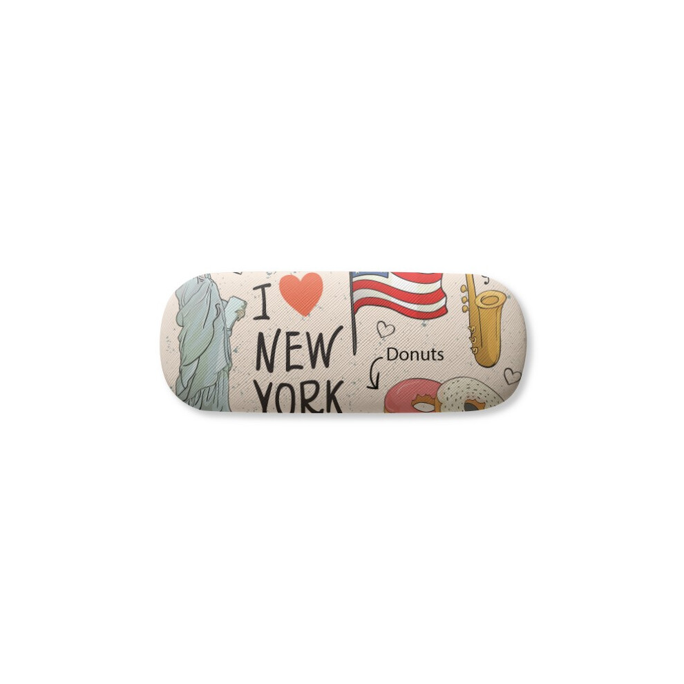 Diythinker I Love New York Hot Dog Donuts America Texi Glasses Case Eyeglasses Hard Shell Storage Spectacle Box
