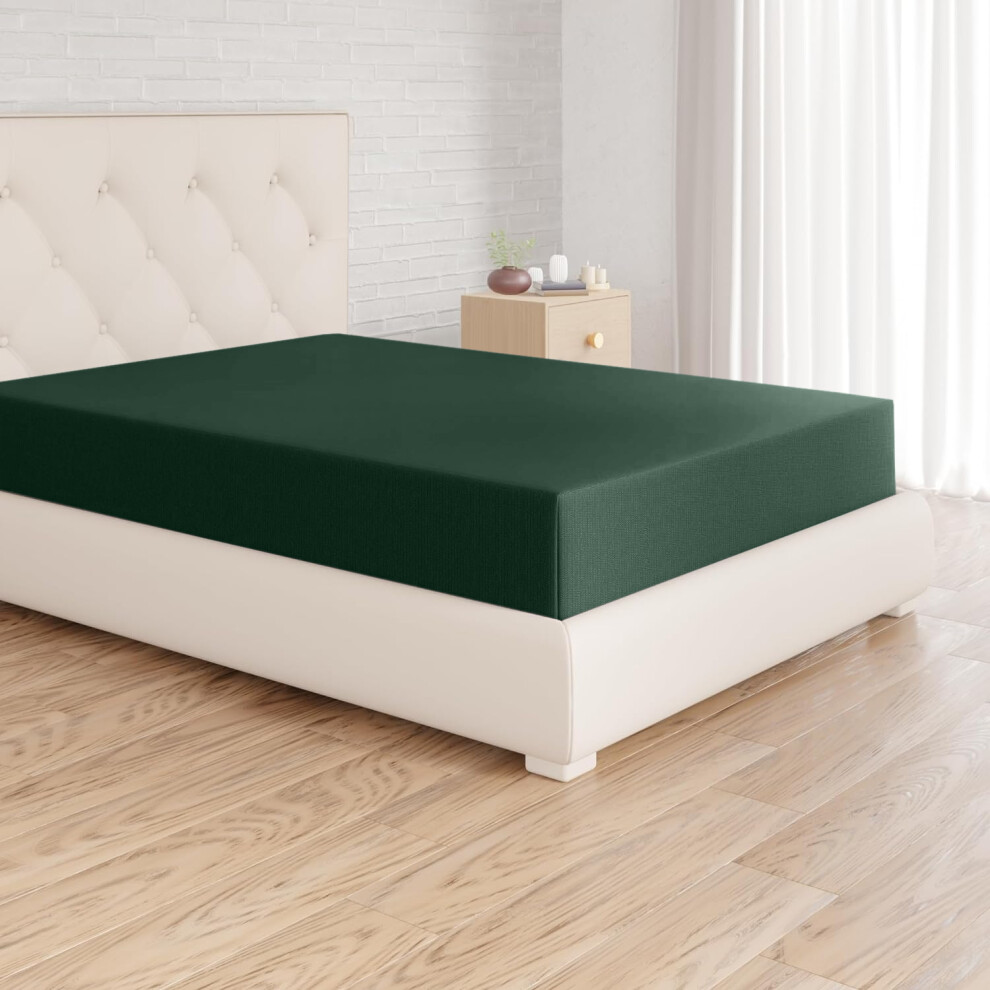 (King: 152 X 200 CM, Emerald Green) 100% Cotton Hotel Quality Fitted Sheets Extra Deep 30CM Bed Fitted Sheet