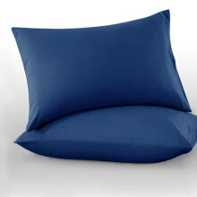 (Plain Pillowcases Pair, Navy Blue) 100% Cotton Hotel Quality Fitted Sheets Extra Deep 30CM Bed Fitted Sheet