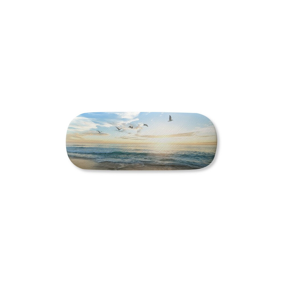 Diythinker Ocean Sand Beach Bird Sea Picture Glasses Case Eyeglasses Hard Shell Storage Spectacle Box