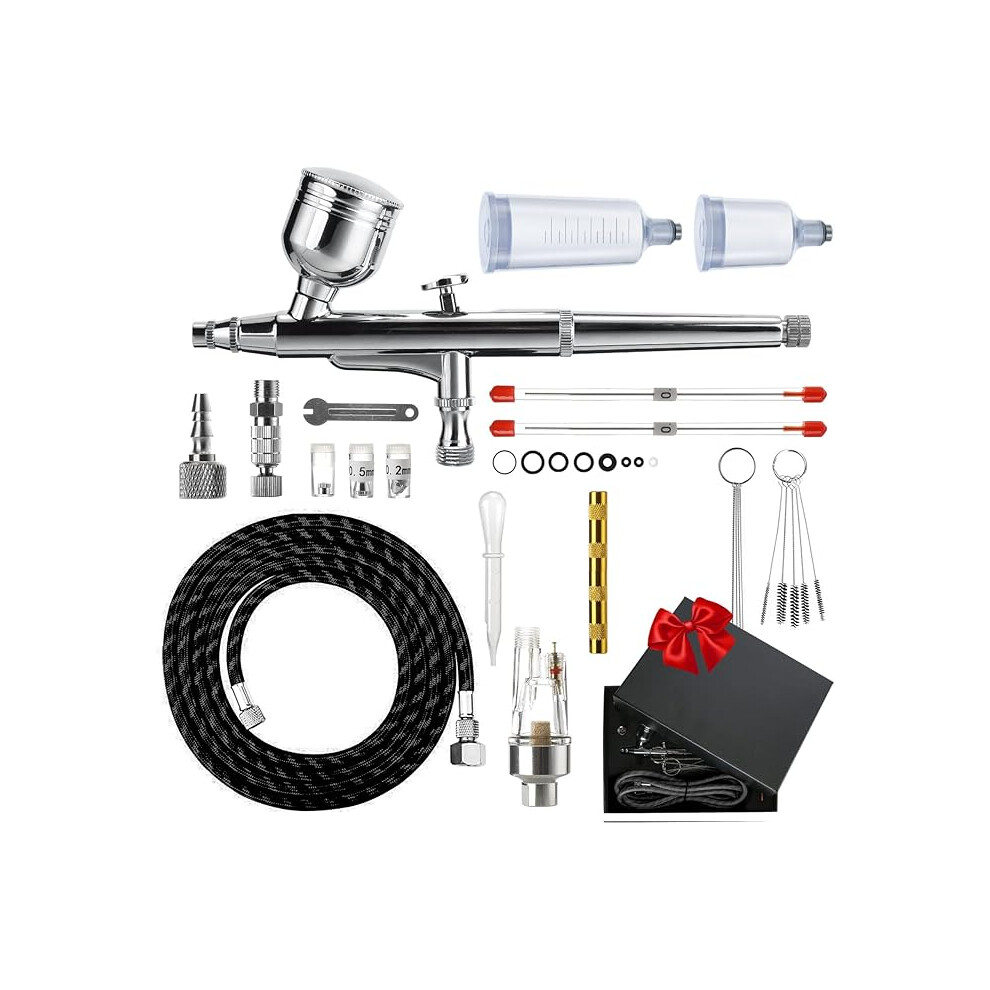 Airbrush Set Dual Action Airbrush Kit, Portable Airbrush Kit With 0.2Mm 0.3Mm 0.5Mm Nozzles, 9Cc 20Cc 40Cc Cup, Hose And Air Brush Cleaning Kit 123456689893