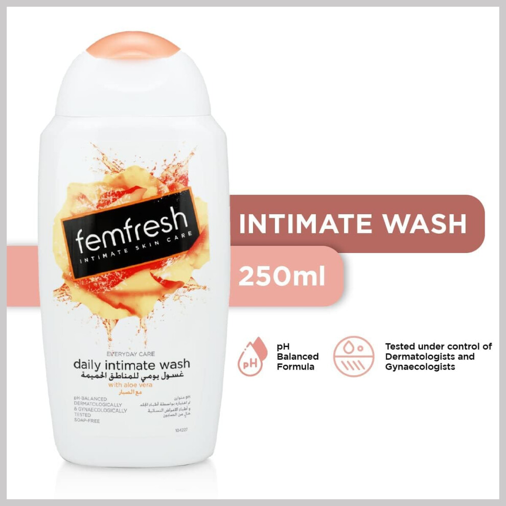 Fem Fresh Daily Intimate Wash With Aloe Vera 250ml |Ph balanced formula |Gentle & Soap Free |Gynecologically Tested