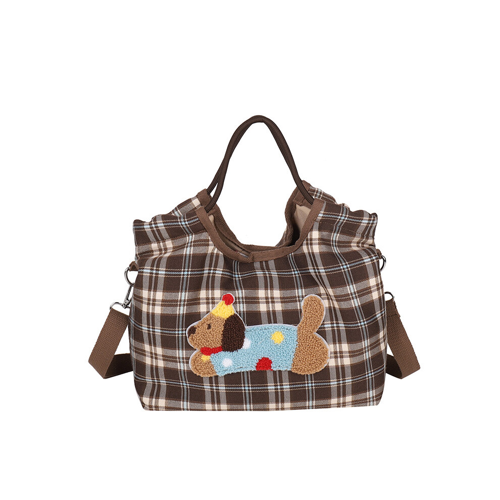 (Coffee) Cute And Trendy Cartoon Dog Kids Backpack Chic Plaid Design For Unisex Children-image-OPC-PFK2XZB-NEW