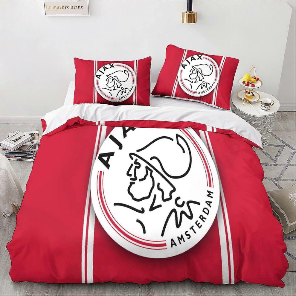 (Single135x200cm) Ajax Logo Bedding Duvet Cover Set Football Pattern Sports Pieces Microfiber Bedding Suitable for Boys and Girls Double