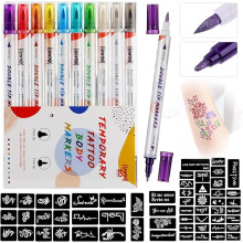 HAWINK Temporary Tattoo Markers for Skin, 10 Body Markers + 20 Large Tattoo Stencils for Kids and Adults