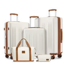 (Cream) 5Pcs Travel Set Expandable ABS+PC Luggage With Duffel Bag And Toiletry Bag