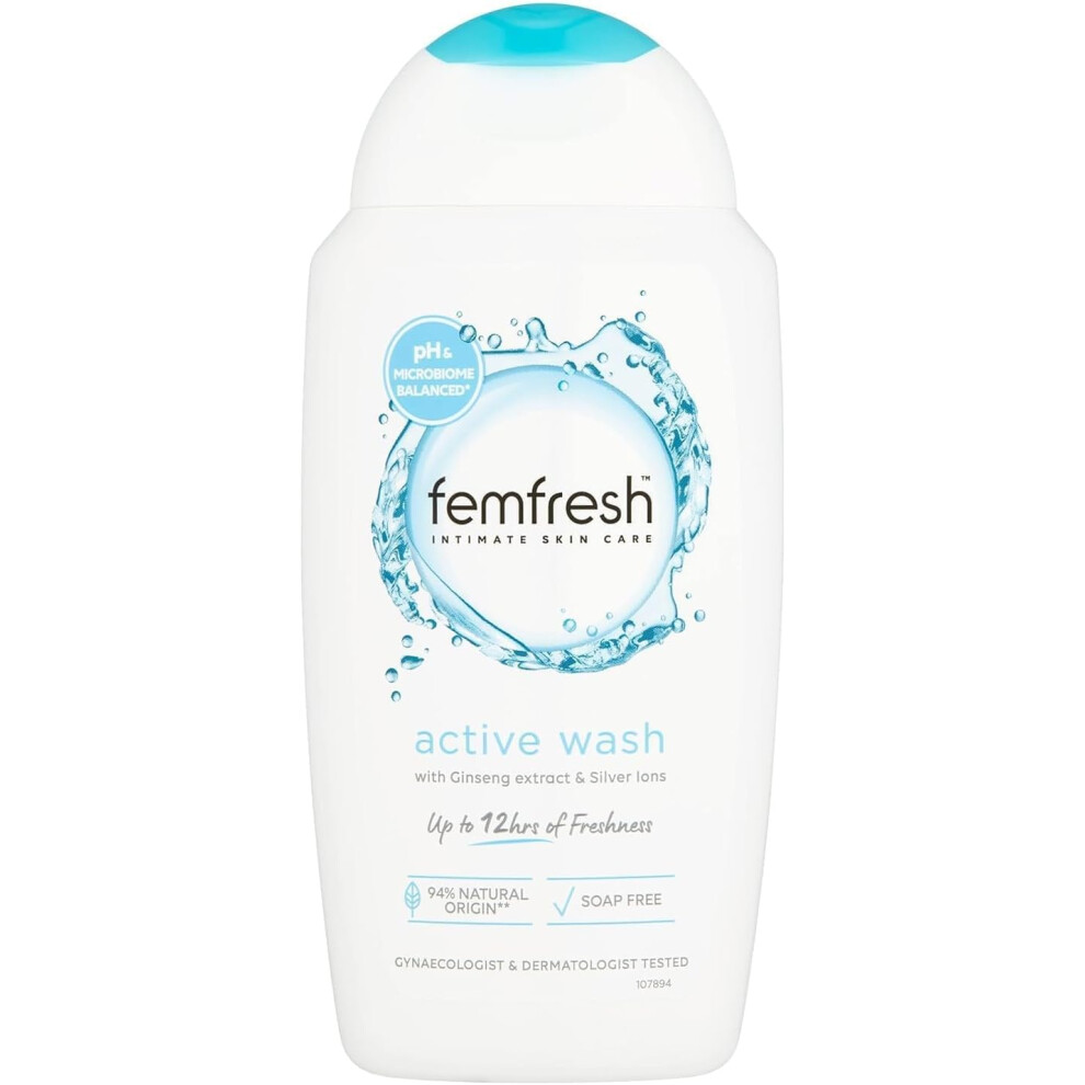 Fem Fresh Intimate Skin Care Active Wash With Ginseng Extract & Silver Ions 250ml |Ph Balanced Feminine Wash |Long-Lasting Freshness |Soap-Free