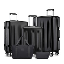 (Black) 5Pcs Travel Set Expandable ABS+PC Luggage With Duffel Bag And Toiletry Bag