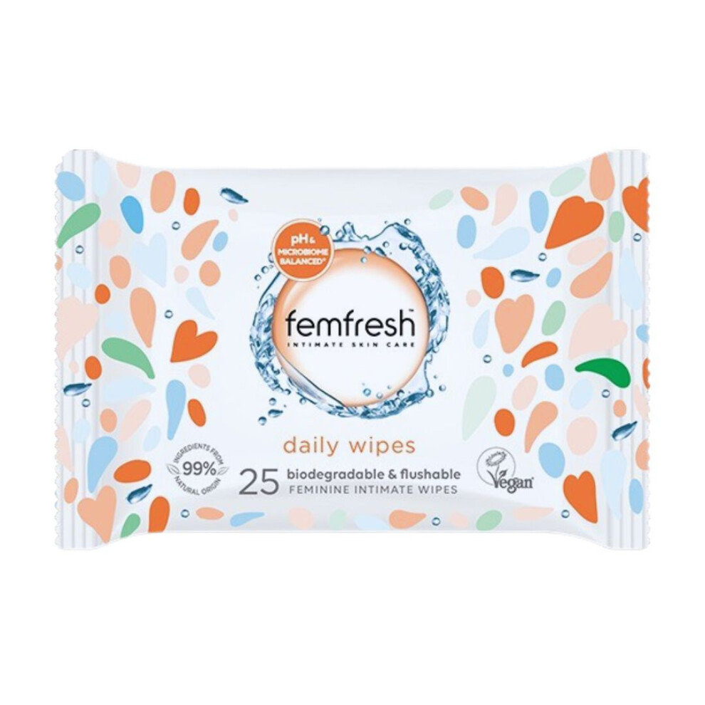 Fem Fresh Intimate Care Daily Wipes |pH & Microbiome Balanced |Biodegradable & Flushable Wipes |Aloe Vera Extract |Clean Intimate Area