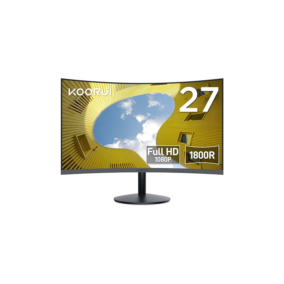 KOORUI 27-Inch Curved Computer Monitor Full HD 1080P 75Hz Gaming Monitor 1800R LED Monitor HDMI VGA, Tilt Adjustment, Eye Care, Black