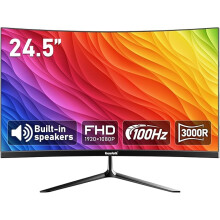 Gawfolk 24.5-inch PC Screen, Curved(3000R) 100hz Gaming Monitor with Built-in Speakers FHD 1080p 1ms Bezel-less, 98% sRGB, 178° Wide Angle