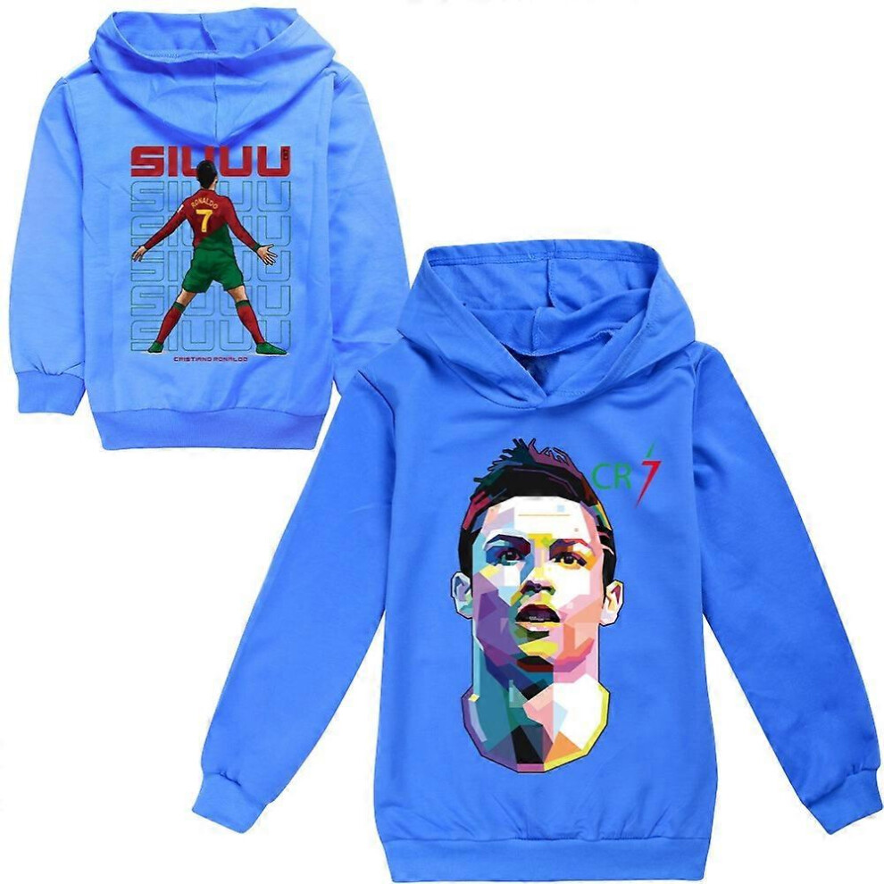 (Blue, 150cm) Ronaldo HoodieWorld Cup No.7 Christmas Gifts Football Star Hoodie Boys Hooded